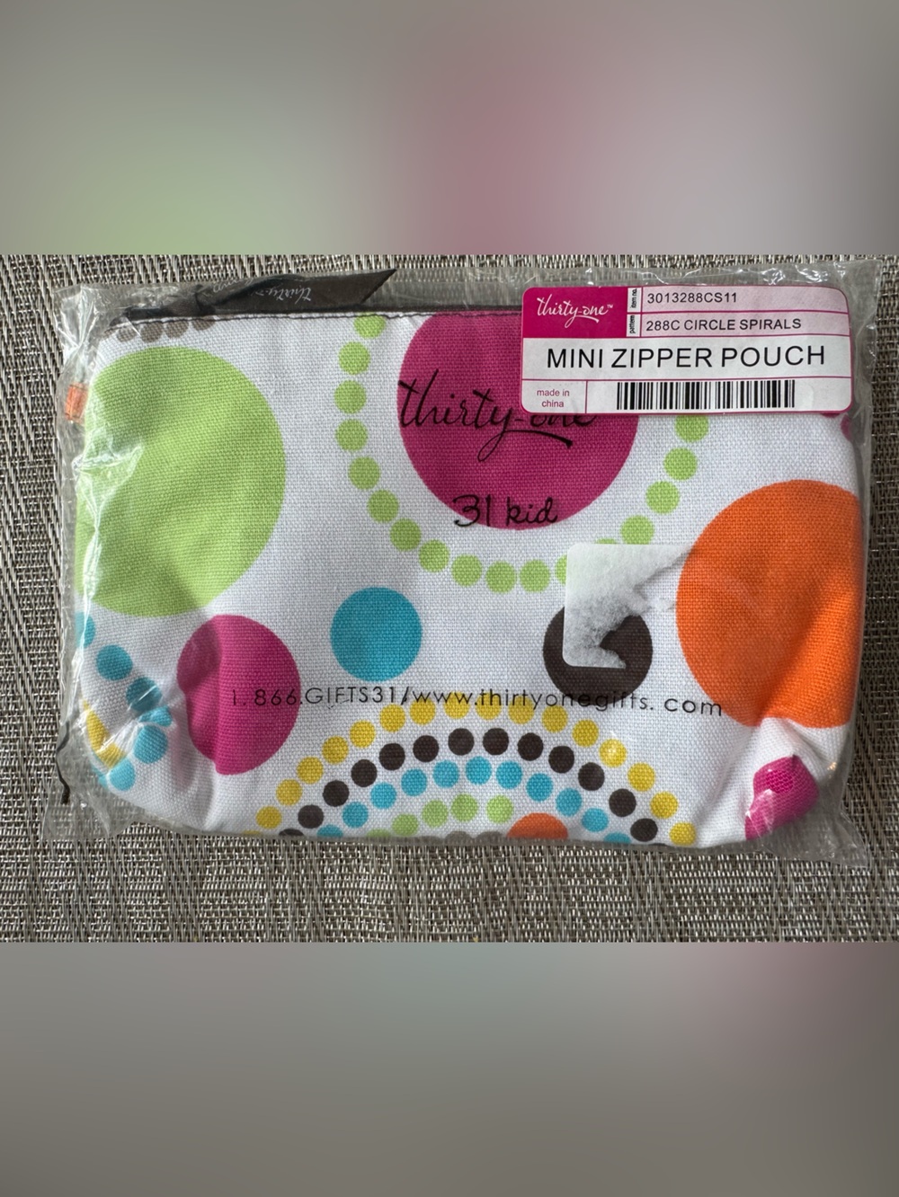 Thirty-One Mini Zipper Pouch Circle Spirals New in Package!
